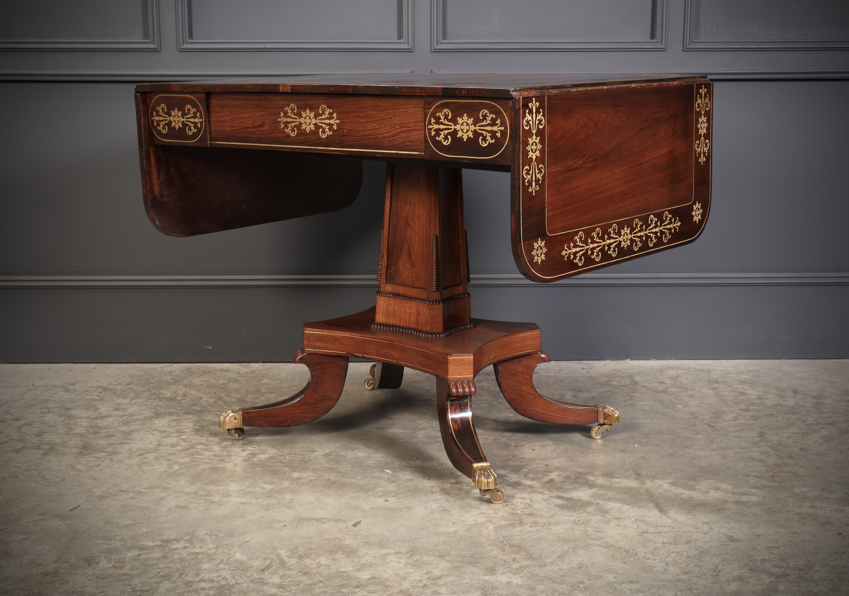Regency Rosewood Brass Inlaid Sofa Table - Image 17
